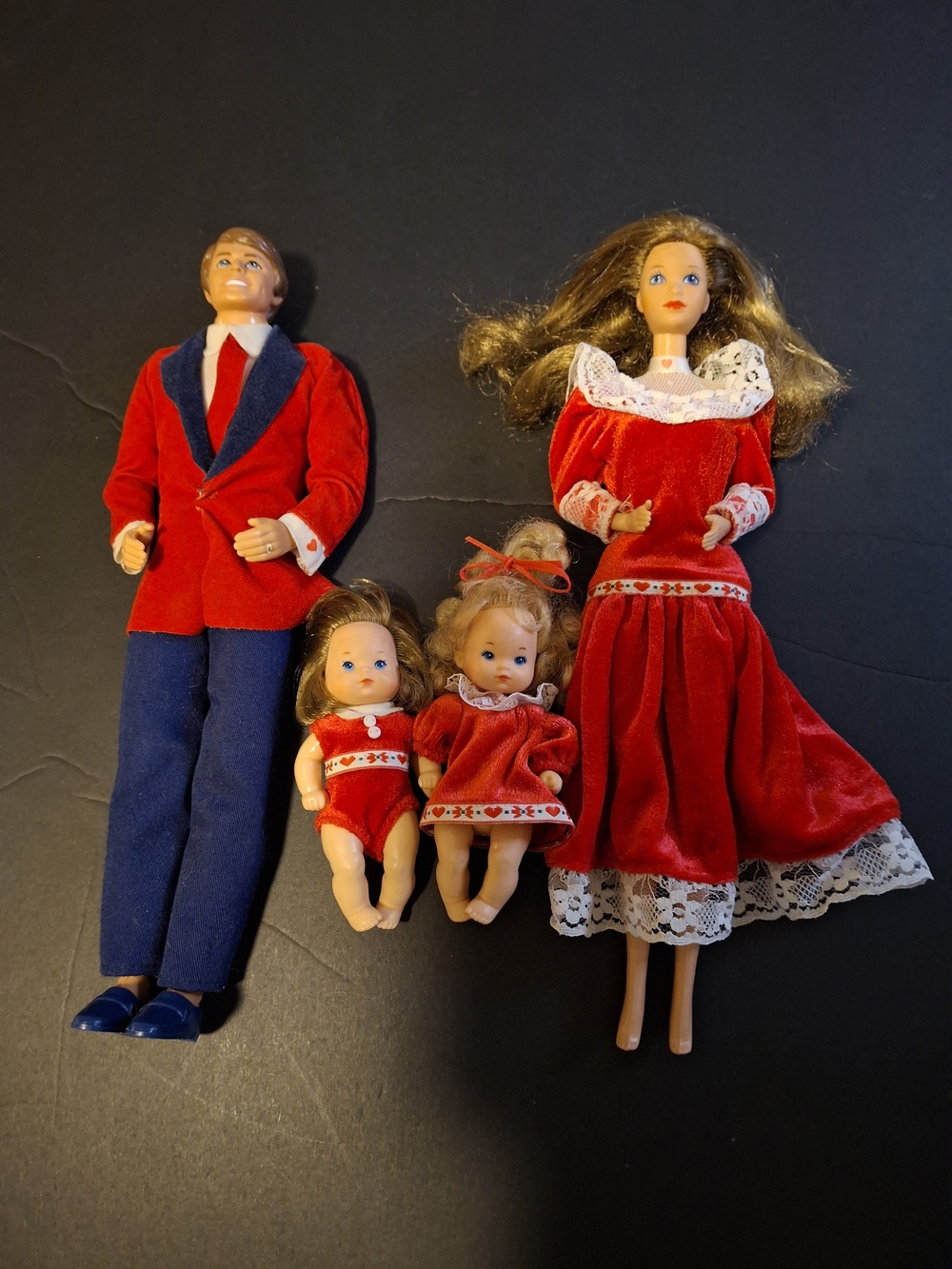 Vintage 1980s Mattel The Heart Family Dolls 4 Pc Lot Red Holiday Outfits
